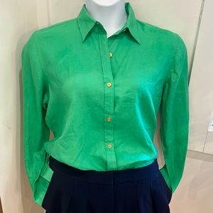 Chap’s 100% Linen Kelly Green Button Down Shirt